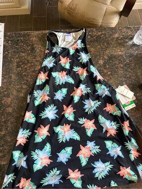 Black Tropical Floral Tank Dress coverup